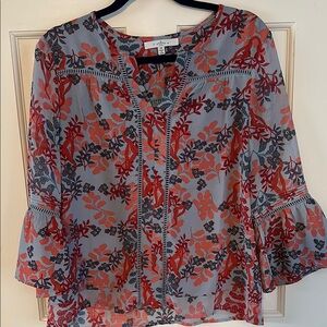 Floral Sheer Blouse - Red and Blue